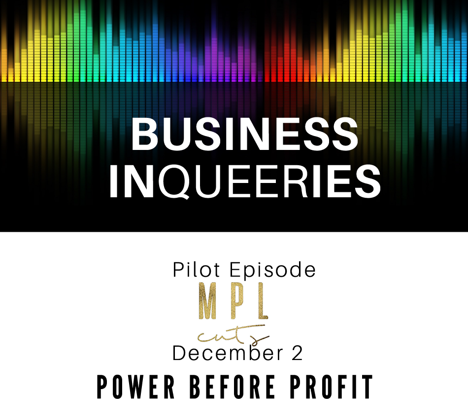 'BUSINESS INQUEERIES' is written in white text with a range of colours in the background. Below, 'Pilot Episode' is written in black text, with the date of December 2.